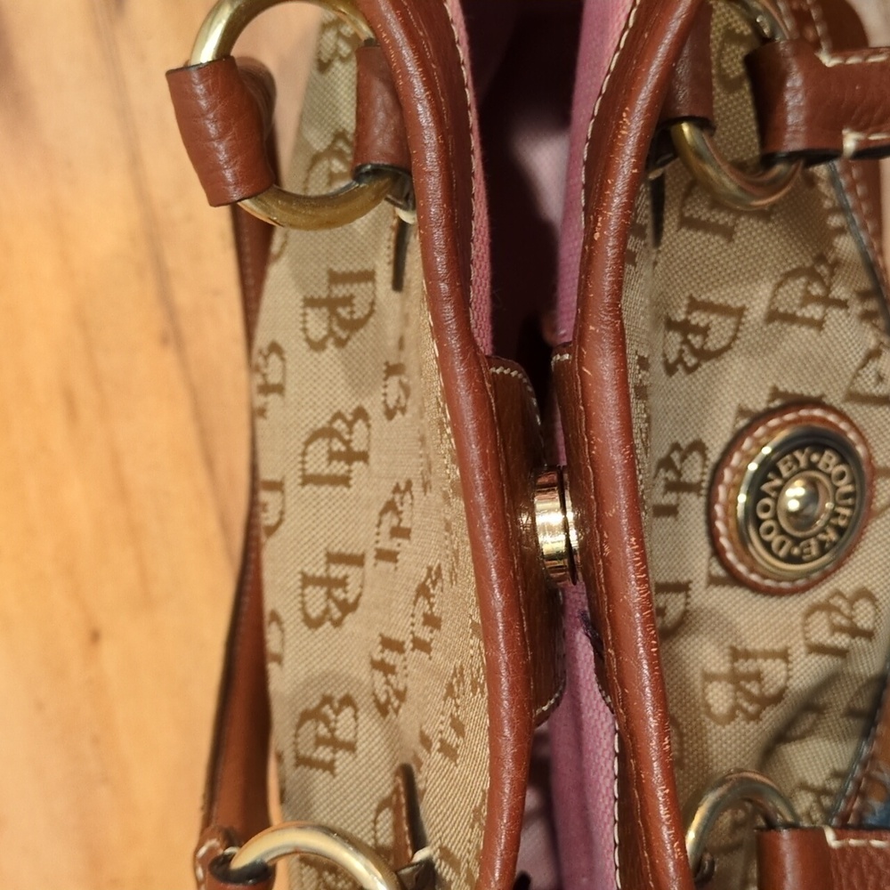 Dooney & Bourke GUC Canvas Monogram Brown Tote Purse COA & Registration Card - Picture 9 of 15